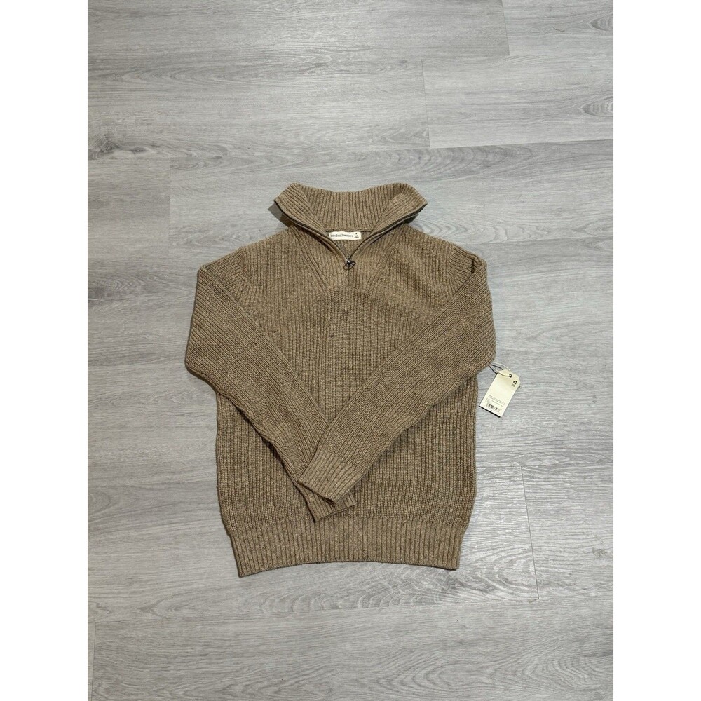NWT Mutual Weave Men's Medium Light Brown Vertical Ribbed Quarter-Zip Sweater